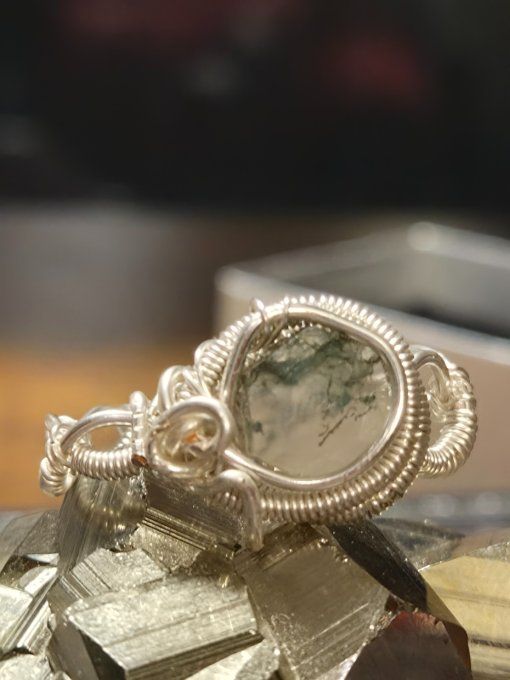 Bague agate mousse facetté 