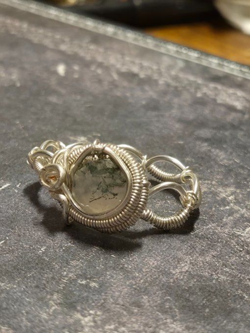 Bague agate mousse facetté 