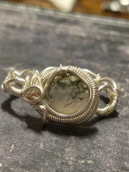 Bague agate mousse facetté 