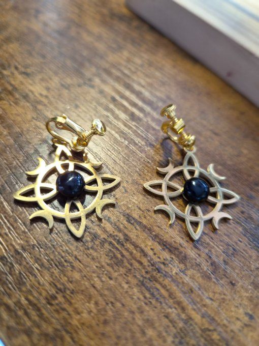 Boucle d’oreille Onyx Noire- protection , force. Courage sur mesure