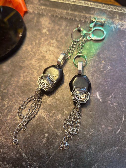 Boucle d’oreille Spooky onyx spider