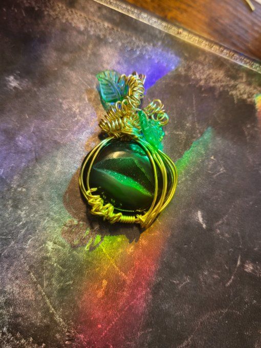 Pendentif Citrouille Onyx  Noire Druzy  .