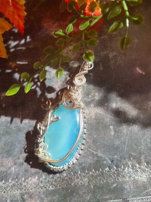  Pendentif argent Aqua Calcédoine -pierre purifiante. 