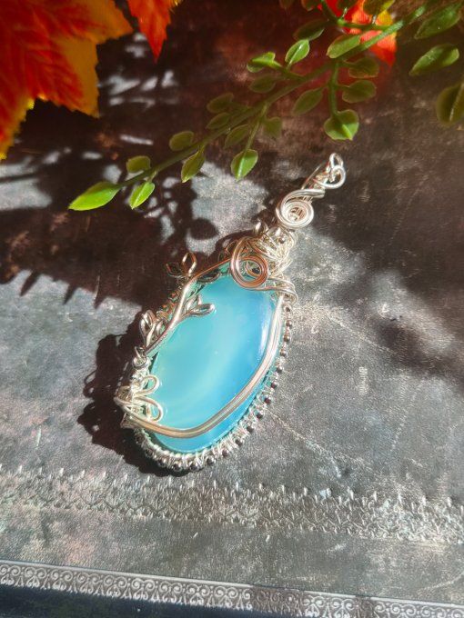  Pendentif argent Aqua Calcédoine -pierre purifiante. 