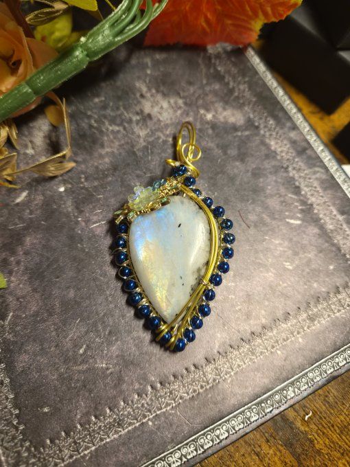 Pendentif camé Péristérite -pierre de lune -Protection,mémoire,confiance 