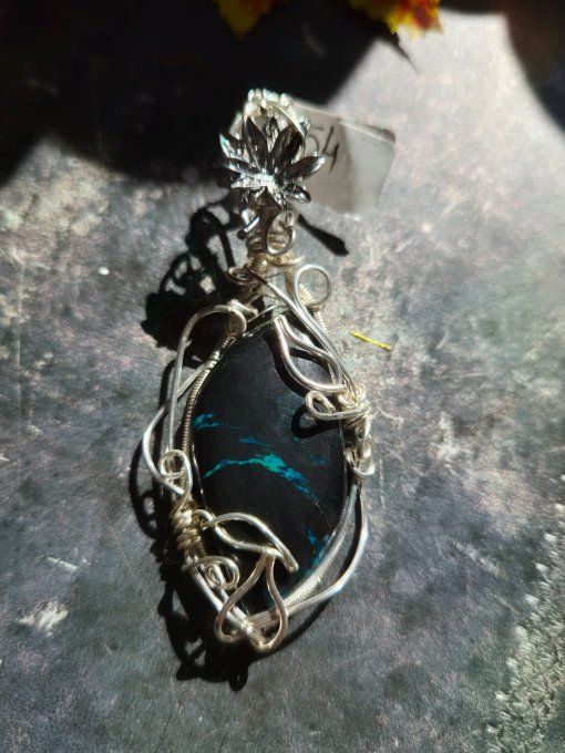 Pendentif Azurite Malachite Argent – Protection, Intuition & Transformation | Collection Épine  