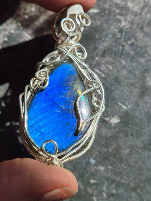Pendentif argent Labradorite Bleue – Bijou De Protection Et D’Intuition -Grande