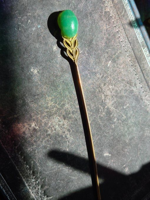 Pic à chignon chrysoprase ,calcedoine verte
