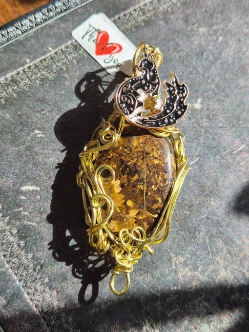  Amulette Bronzite -pendentif  or coeur cuivre 