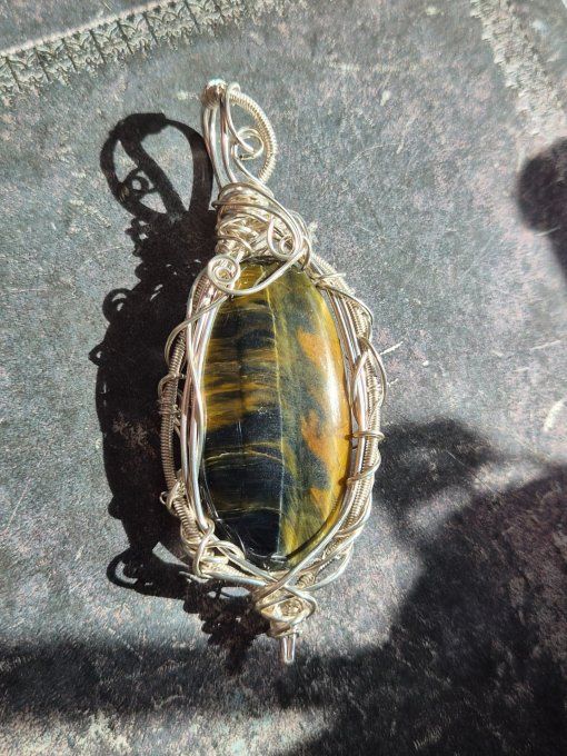 Pendentif Argent Oeil de Tigre BLEU ( oeil de loup)