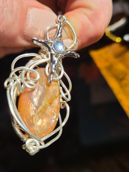 Pendentif Argent Pierre de Soleil Lattice : pierre de joie & vitalité