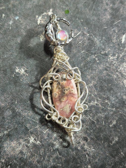 Pendentif Lunaire Rhodochrosite – Apaisement, Sérénité & Protection