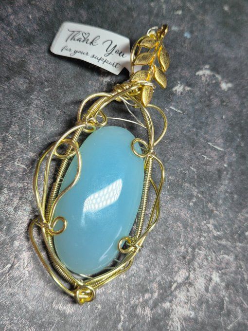 Pendentif or Aqua Calcédoine✨ pierre de l'eau