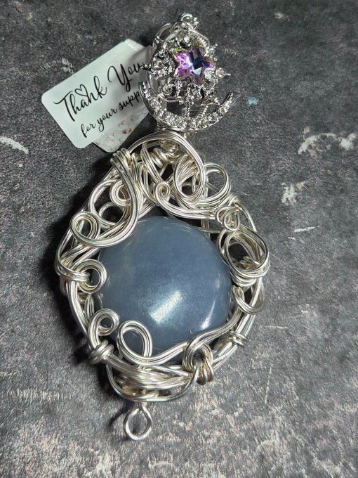 Pendentif Angélite , amulette de douceur , bijou argent