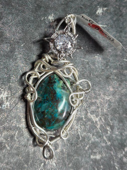 Pendentif Chrysocolle - argent : apaisement & harmonie 