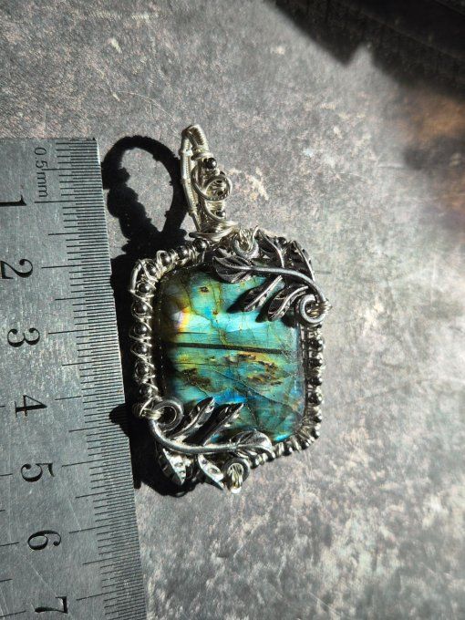 Camé Pendentif Labradorite ✨bleu vert-Confiance & protection