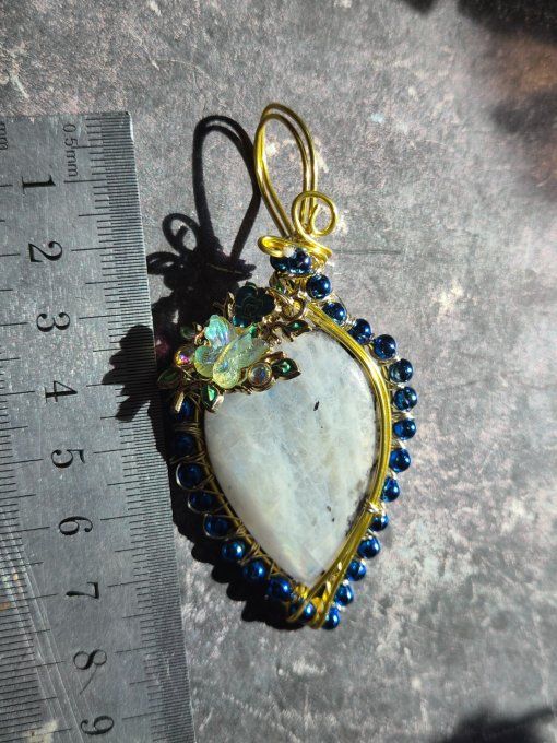 Pendentif camé Péristérite -pierre de lune -Protection,mémoire,confiance 