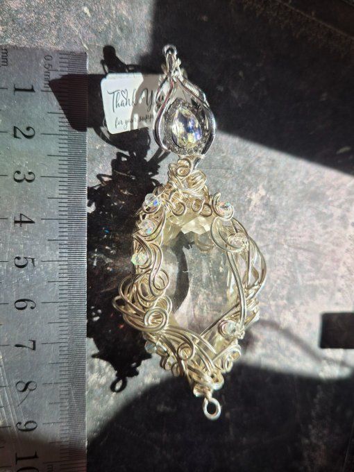 Pendentif Cristal de roche argent , diamant