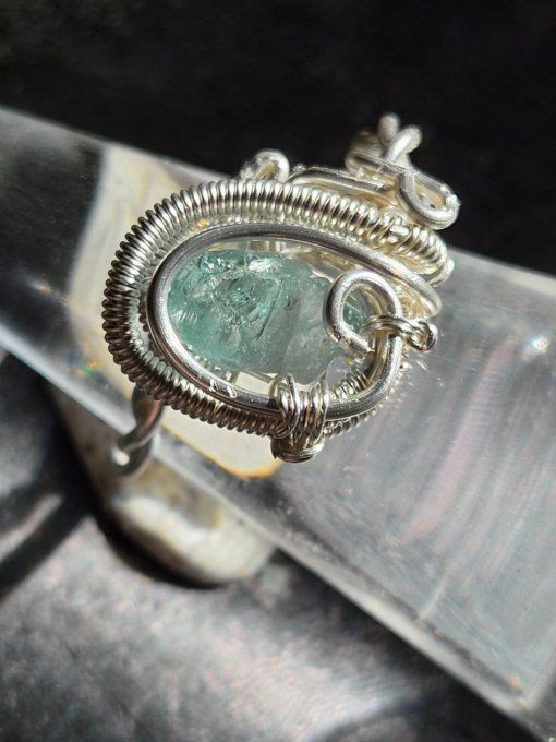 Bague Aigue marine Brut 10*5mm