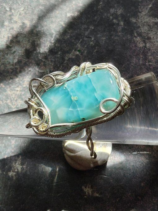 Bague  chevalière Larimar : Pierre des dauphins. 22*18 mm