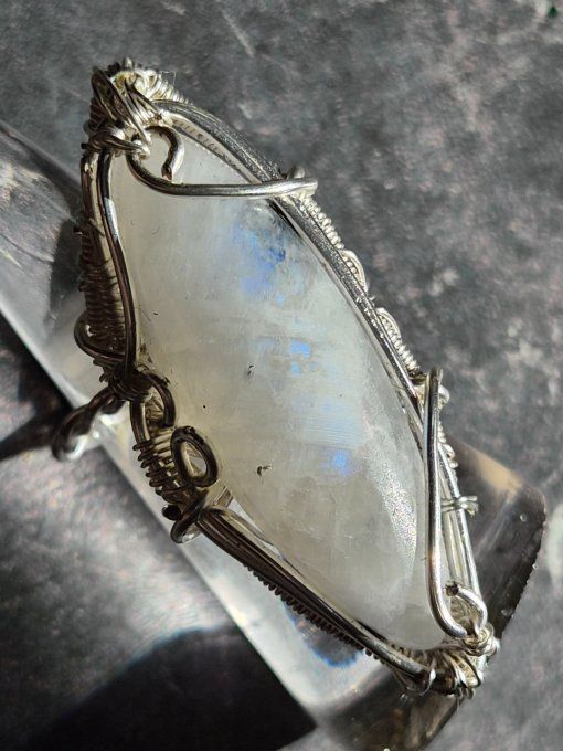 Bague chevalières pierre de lune : Péristerite ✨ concentration et protection 40*15mm