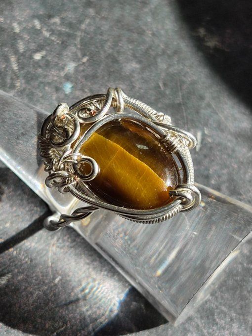 Bague chevalière Oeil De Tigre –  Protection, Confiance & Clarté  20*15mm