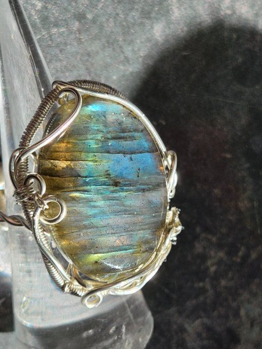 Bague chevalière Labradorite bleu vert-Confiance & protection 25*20 mm