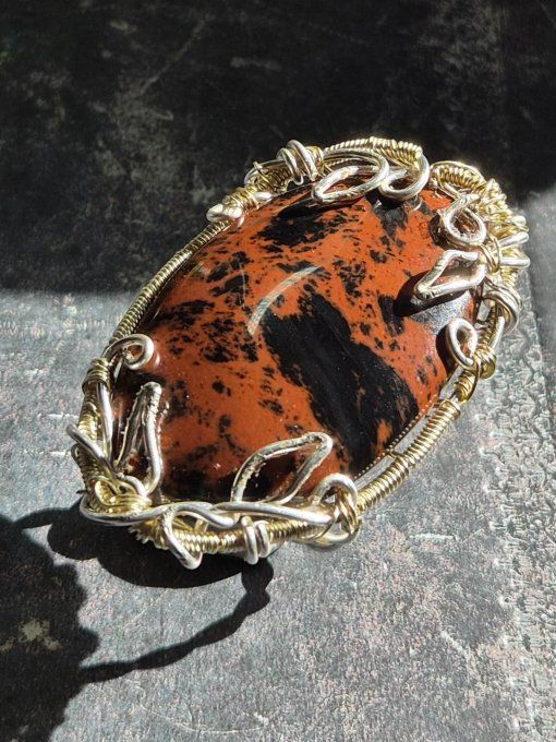 Bague Chevalière Obsidienne acajou -Protection & Sérénité 42*25mm
