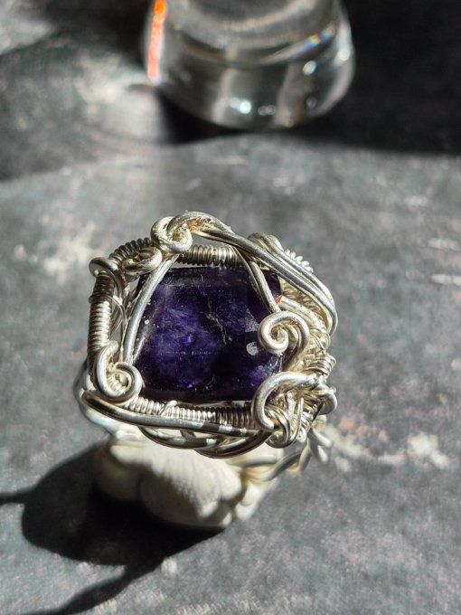 Bague chevalière saphir Bleu - pierre des oracles 14*14 mm