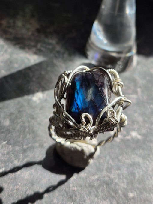 Bague chevalière argent Labradorite Bleue nuit  –Protection Et Intuition 20*15 mm