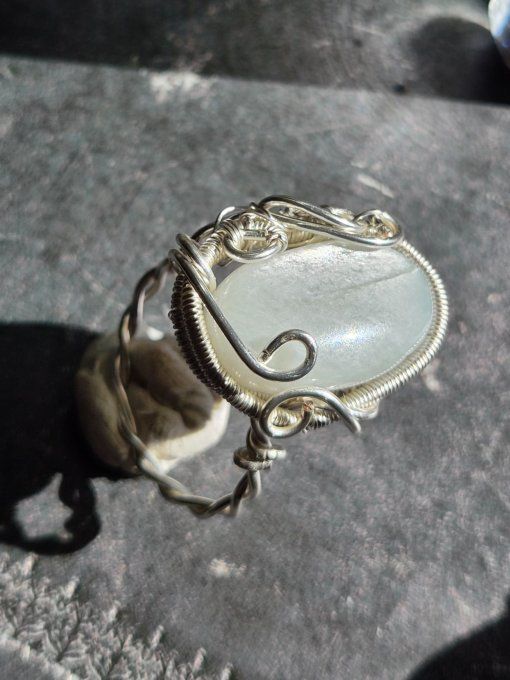 Bague  chevalière Pierre de lune blanche ,hecatolite - feminin & medium 22*16mm