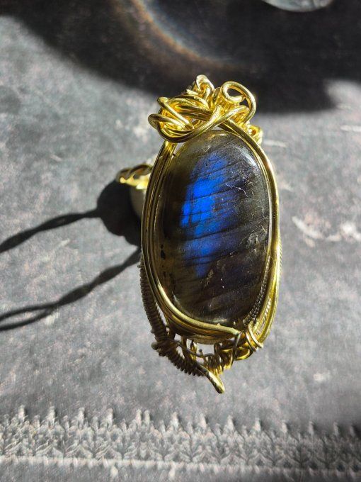Bague chevalière labradorite bleu 30*18 mm