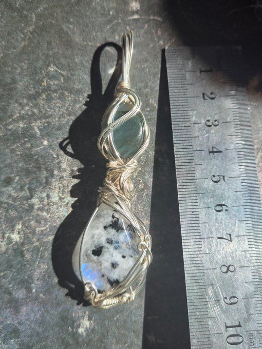 Pendentif sablier labradorite et pierre de lune
