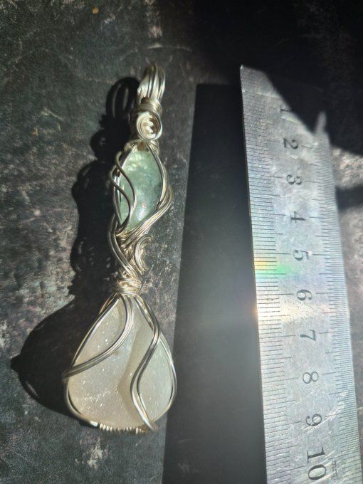 Pendentif sablier aigue marine et agate druzy blanche