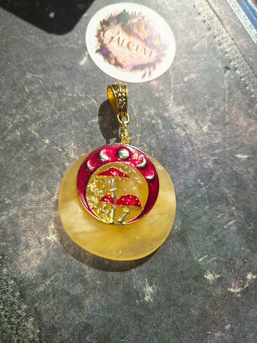 Pendentif Calcite jaune -Pierre de joie solaire champignon