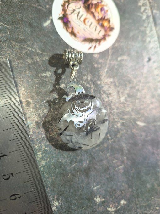 Pendentif Quartz tourmaline - citrouille halloween ? 
