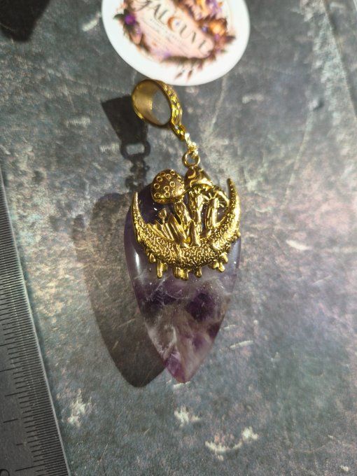 Pendentif champignon Améthyste – Sérénité & Sagesse Spirituelle    - Copie