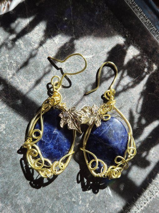 Boucle d'oreille Sodalite Or : peur primaire & anxieté.