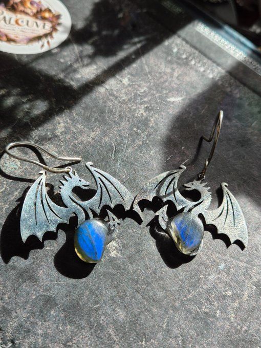 Boucle d’oreille labradorite  - Dragon