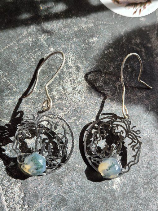 Boucle d'oreille  Agate Mousse – Connexion, Renouveau & Sérénité  