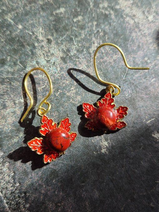 Boucle D'oreille Jaspe rouge - force , courage , vitalité