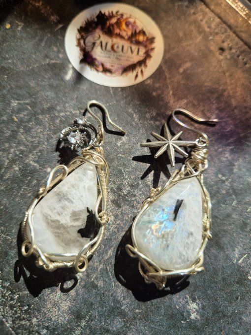 Boucle d’oreille argent Pierre de lune ✨ Péristerite ✨