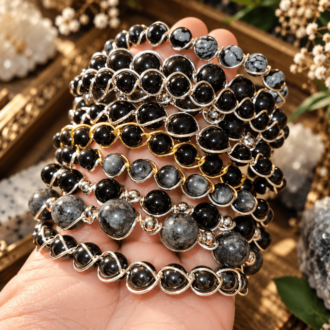 Bracelet/Collier Pierres Noires et grises