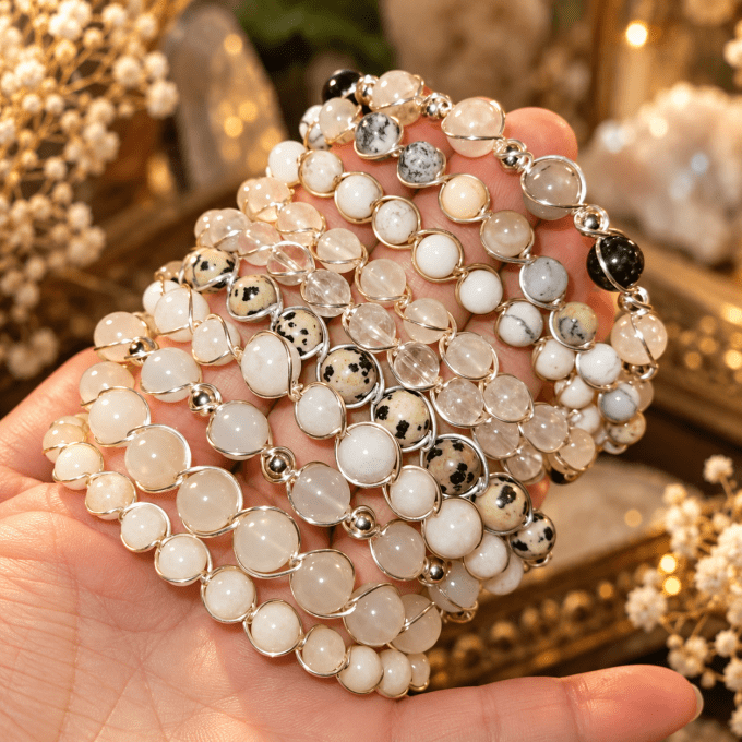 Collier ou Bracelet Pierre blanche et grise
