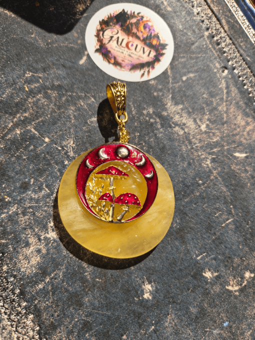 Pendentif Calcite jaune -Pierre de joie solaire champignon