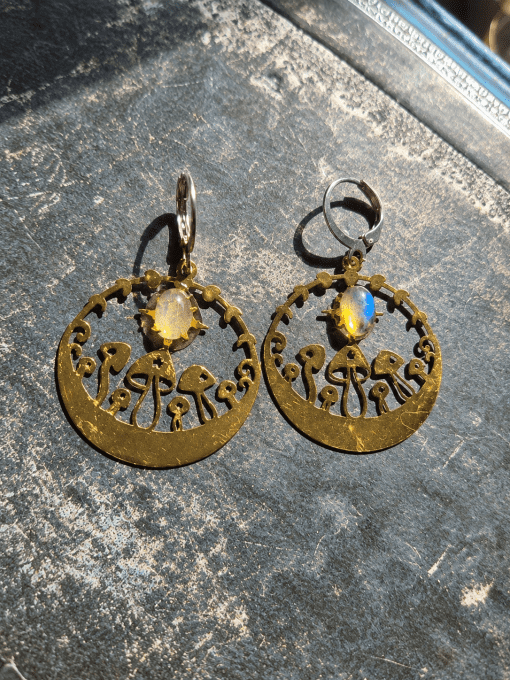 Boucle d’oreille Pierre de lune Péristerite champignon