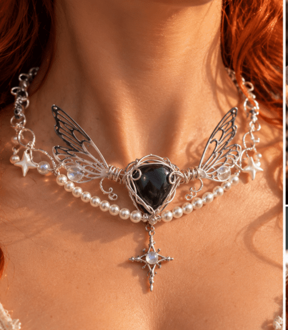 Collier Hecate - Pierre de Lune Noire.