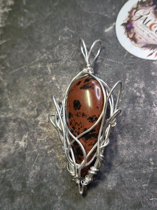  Amulette Obsidienne acajou – Protection, Sérénité & Équilibre 
