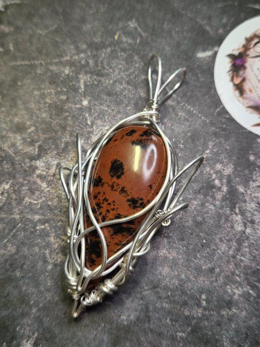  Amulette Obsidienne acajou – Protection, Sérénité & Équilibre 