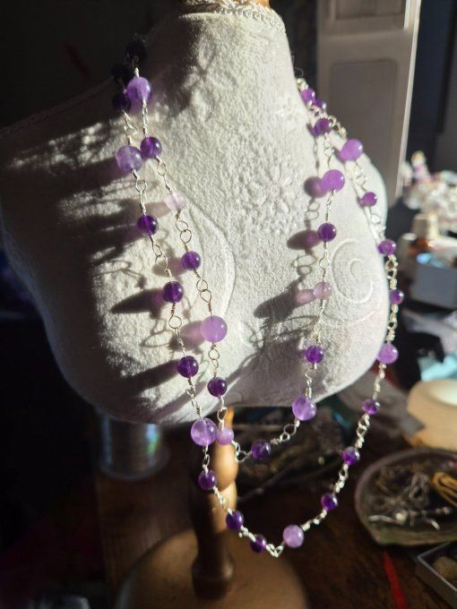 Collier 2 rang perles d'améthyste. 